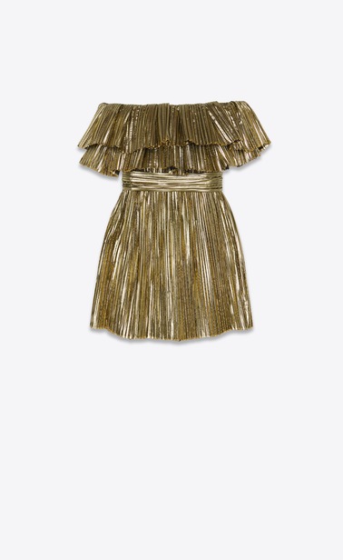 SAINT LAURENT Kleider Damen Kleid mit plissiertem Bustier aus goldfarbenem Lamé b_V4